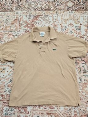 Lacoste Men's Polo Shirt in Tan with Green Crocodile Logo Size 4/med